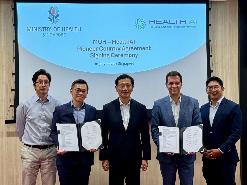 Singapore’s formal entry into the HealthAI GRN was marked at a signing ceremony held today in Singapore, attended by Adj Prof Dr Raymond Chua, Deputy Director-General of Health (Health Regulation), MOH and Chief Executive Officer, Health Sciences Authority, and Dr Ricardo Baptista Leite, CEO of HealthAI. Singapore’s Minister for Health, the Honorable Ong Ye Kung, was present to witness the signing.